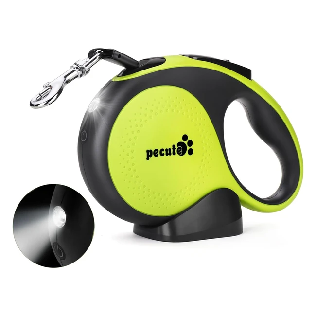 Pecute Retractable Dog Leash with LED Light - 5m16ft, Anti-Slip Handle, Quick Brake - Up to 66lbs30kg