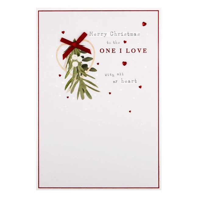 Carte de Noël Hallmark pour la personne que j'aime - Motif gui traditionnel et cœurs