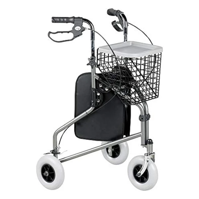 Days Tri Wheel 3-Wheel Walker with Brakes, Foot Rest, and Basket - Mobility and Support Aid for Elderly, Disabled, and Handicapped Users - Quartz