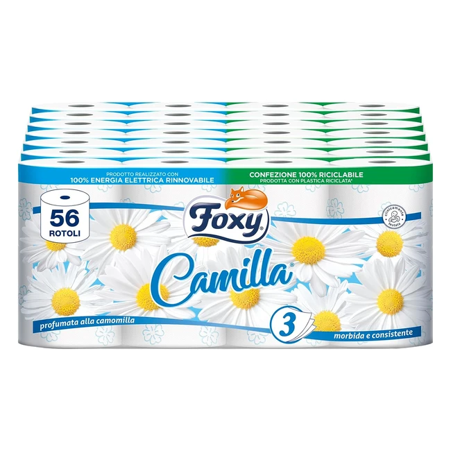 Papel Higinico Foxy Camilla 3 Capas Perfumado con Manzanilla - 56 Rollos