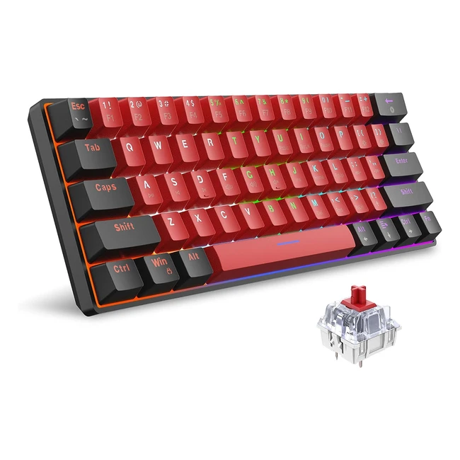 60 Wired Mechanical Keyboard Mini Gaming Keyboard with 61 Red Switches - Save Space and Enhance Gaming Experience