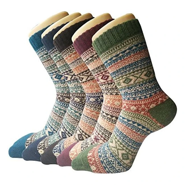 Warm Knit Ladies Socks for Winter - 5 Pairs - Wool - One Size - A6