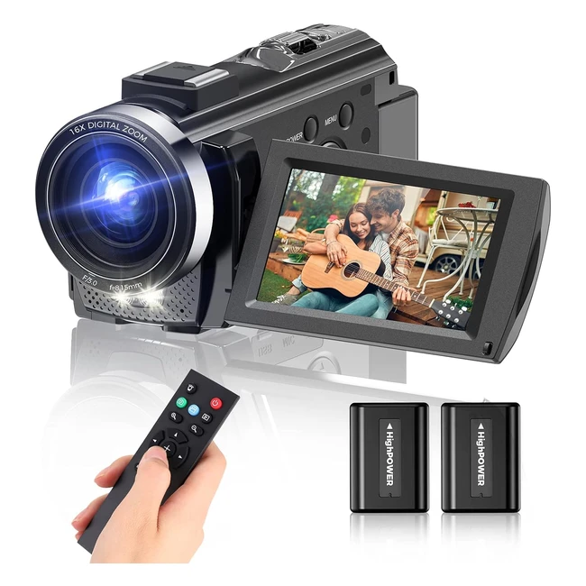 Sunscien Full HD 1080p Video Camera 30fps 2 Batteries