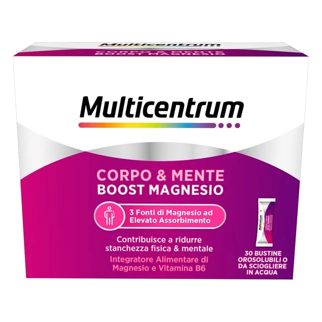 Multicentrum Magnesio Corpo Mente Boost - Integratore Alimentare con 3 Fonti di Magnesio e Vitamina B6