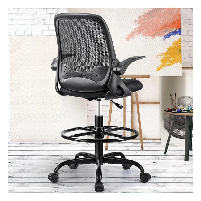 Chaise de bureau ergonomique Kerdom avec accoudoirs rabattables et support lombaire - Réglable en hauteur
