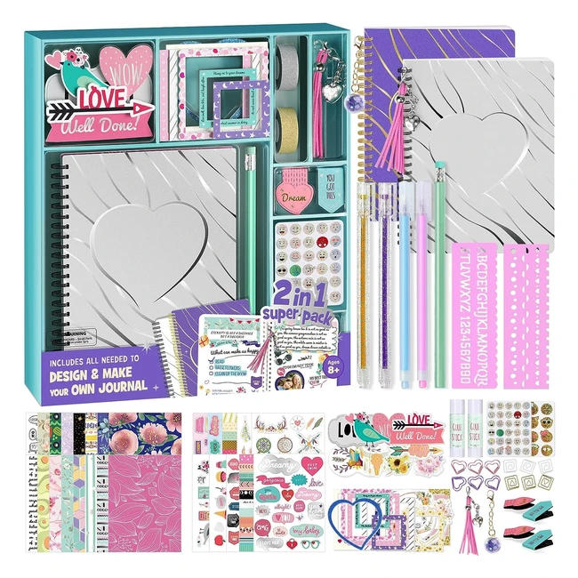 2pack Mega DIY Journal Kit - Gifts for Girls Ages 8-14 - Cool Birthday Gift Ideas - Art & Crafts for Tween & Teen Girls - Scrapbook & Diary Set