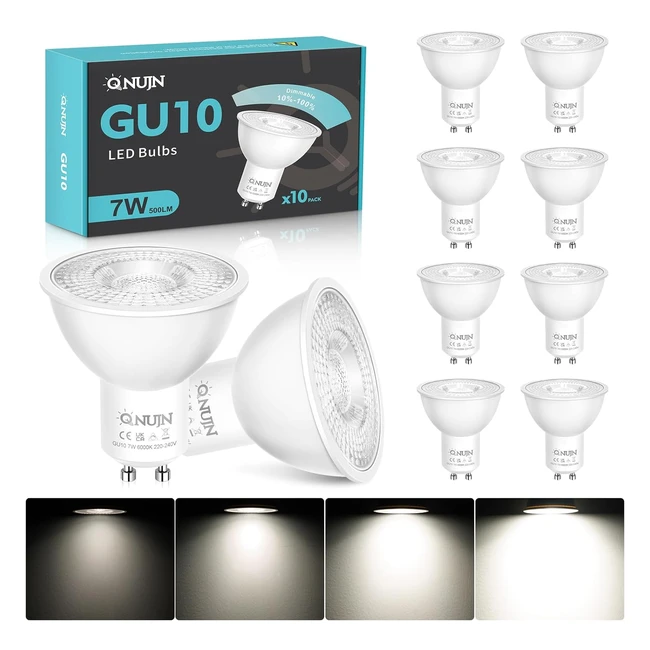 Energy Saving GU10 LED Bulbs - Dimmable Cool White - 10 Packs