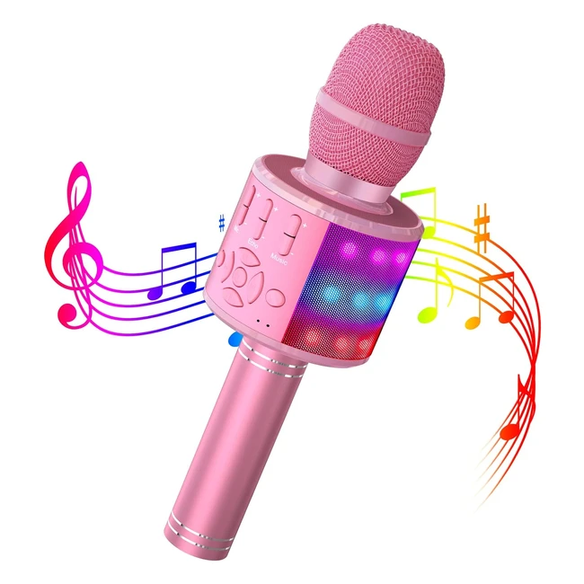 Wowstar Karaoke Wireless Microphone Bluetooth Handheld Microphones with LED Lights - Pink