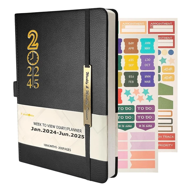 2024 Diary A5 Week to View - 18 Month Diary 2024-2025 - Multifunctional Planner with Monthly Tab - Black