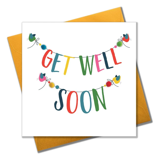 Tarjeta de felicitación Pom Pom Get Well Soon - Impreso a mano en el Reino Unido