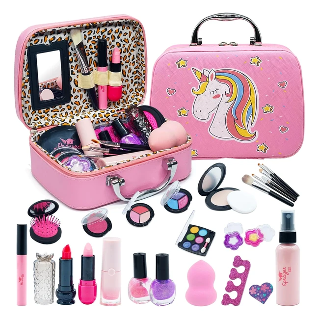 Maquillage Enfant Jouet Filles 28 pcs - Malette Licorne - Cosmétiques Beauté pour Enfants - Cadeau de Noël pour Fille 3-12 ans