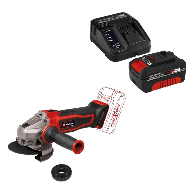 Einhell TEAG 18115 Q LI Power XChange Akku-Winkelschleifer 18V, 115mm Scheibendurchmesser, 28mm Schnitttiefe, Quick-Fix Nut ohne Trennscheibe inkl. 4.0 Ah Akku und Ladegerät