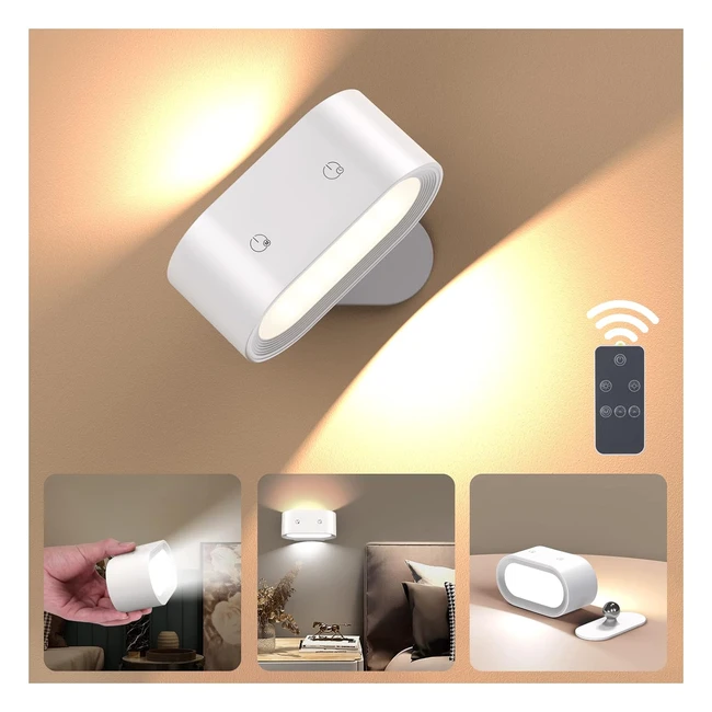 Battery Operated Wall Lights Indoor with Remote Control - Wanfei Wireless LED Wall Light - Rechargeable Wall Lamp - 4 Brightness Levels - 360 Rotation - 1 PCS Wall Sconce