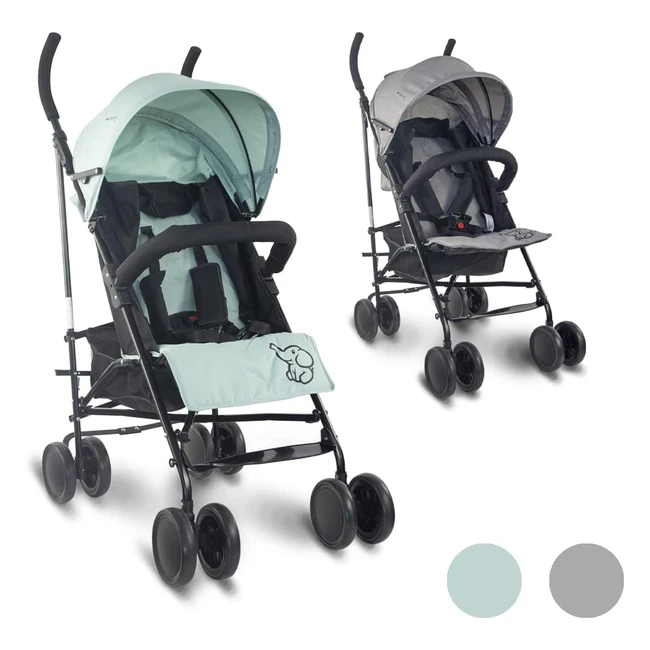 Poussette Mobiclinic Kids Elefant - Marque Européenne - Pliable - Dossier Inclinable - Sécurité Renforcée - Roues Amovibles - Harnais 5 Points - Légère - Vert et Noir