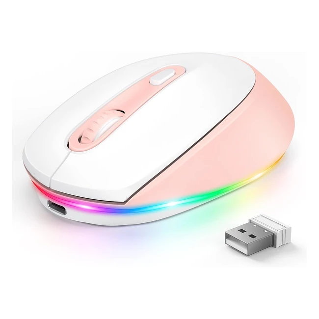 seenda Rechargeable Wireless Mouse - Light Up Mouse for Laptop - Small Cordless Mice with Quiet Click - LED Lights - Pink