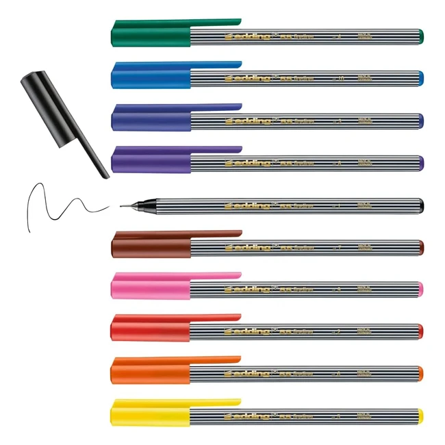 Feutre fin edding 55, tui de 10 couleurs, pointe 3mm - Pour écrire, dessiner, illustrer - Enfants et adultes - École, bureau, domicile