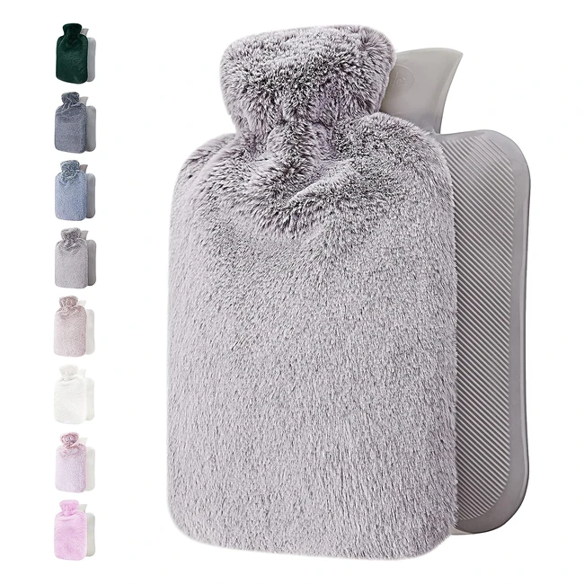 Qomfor Hot Water Bottle - Fluffy Cover - 18L Capacity - Pain Relief - Great Gift - Light Grey