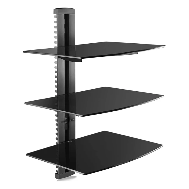 Suptek 3 Floating Shelf Wall Bracket - Strengthened Tempered Glass - DVD Players, Cable Boxes, Games Consoles - Black CS303
