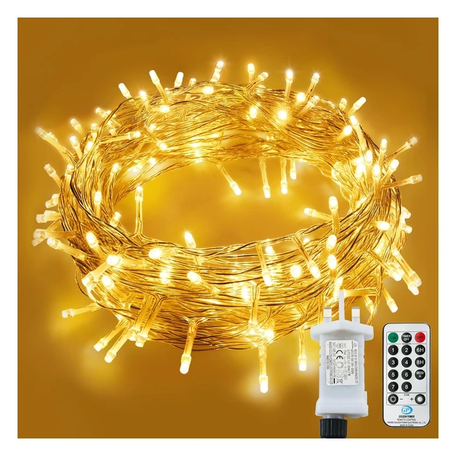 Lityby Fairy Lights Plug in Waterproof - 15m/49ft, 120 LED String Lights, 8 Modes, Remote Control - Christmas Lights for Outdoor/Indoor Decor - Warm White