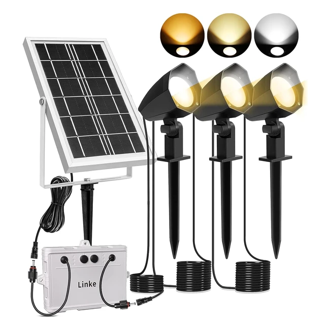 Linke Solar Powered Spot Lights 2700K-4000K-6000K Adjustable 3-in-1 Solar Landscape Spotlights