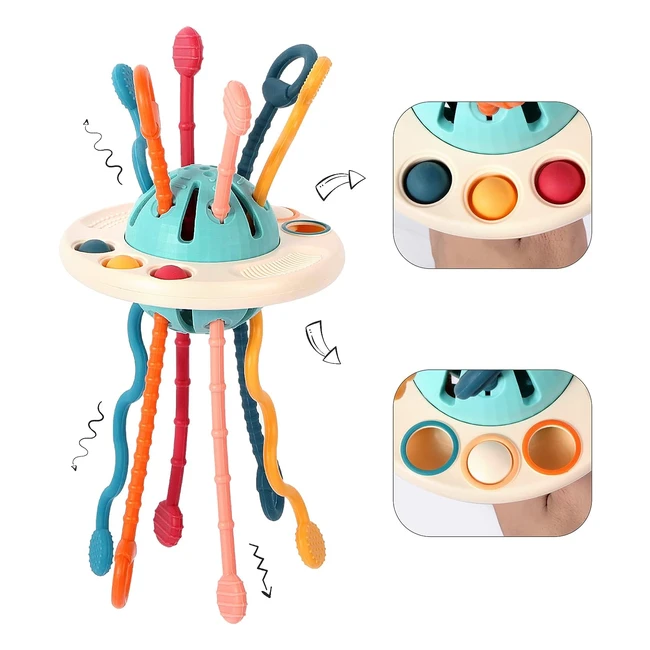 Hooku Montessori UFO Pull String Activity Toy - Fine Motor Skills Sensory Toys for 1 Year Old - Baby Travel Toys