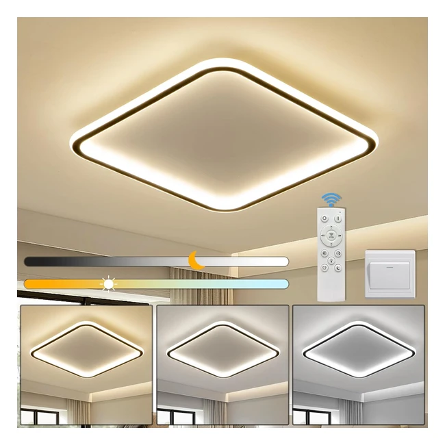 mikeru 40cm LED Square Ceiling Lighting 3000-4500-6000K Dimmable Ceiling Light Adjustable Black Bathroom Ceiling Light