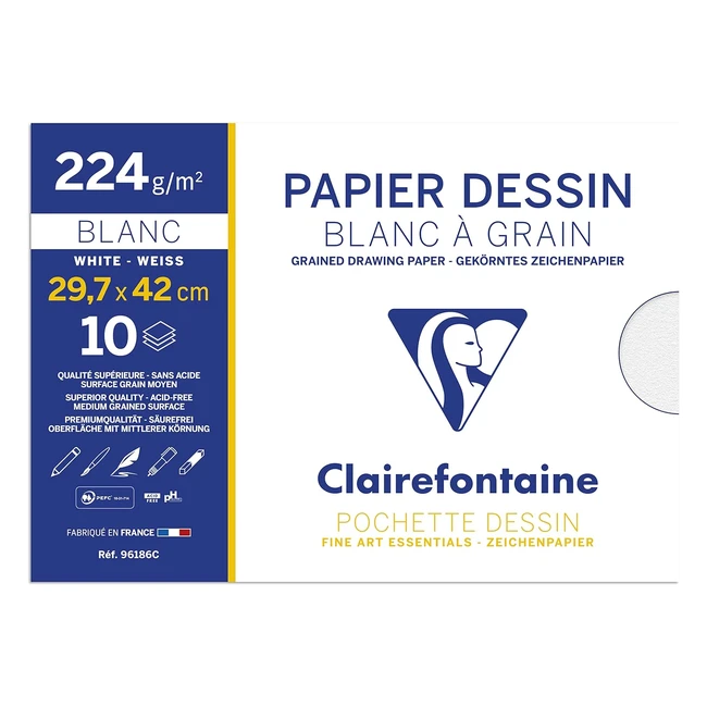 Bloc de papel Clairefontaine A3 224g, blanco con nervaduras - Ideal para dibujos artísticos