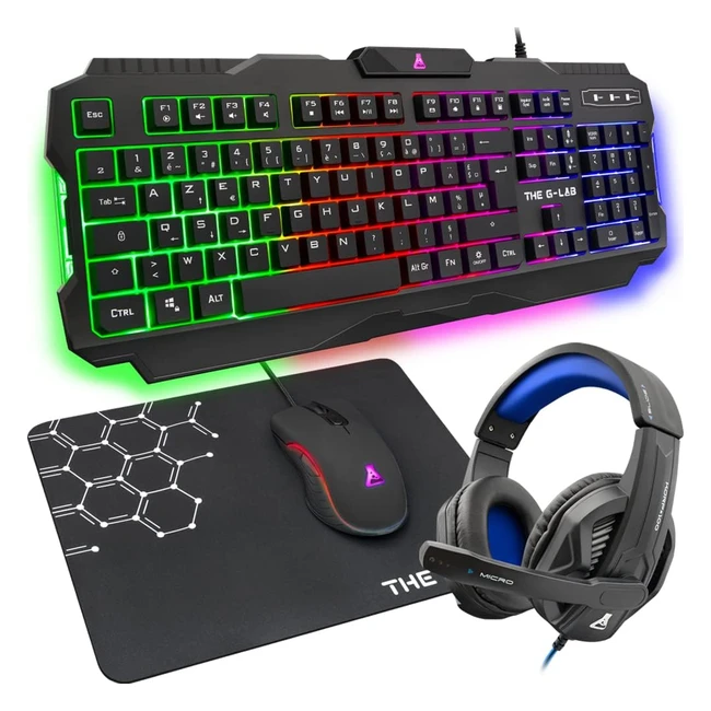 Combo Argon E Pack Gaming 4 in 1 - Tastiera Gaming QWERTY Retroilluminata, Mouse Gaming da 3200 DPI, Auricolari Gaming, Tappetino Mouse Antiscivolo