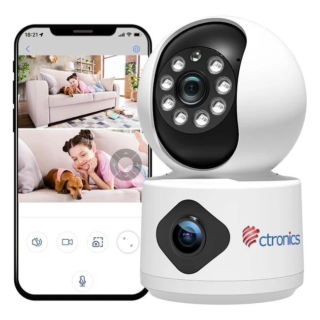Caméra surveillance intérieur double objectif 360° PTZ - Vision nocturne IR - Wifi 2.4 GHz - Audio bidirectionnel