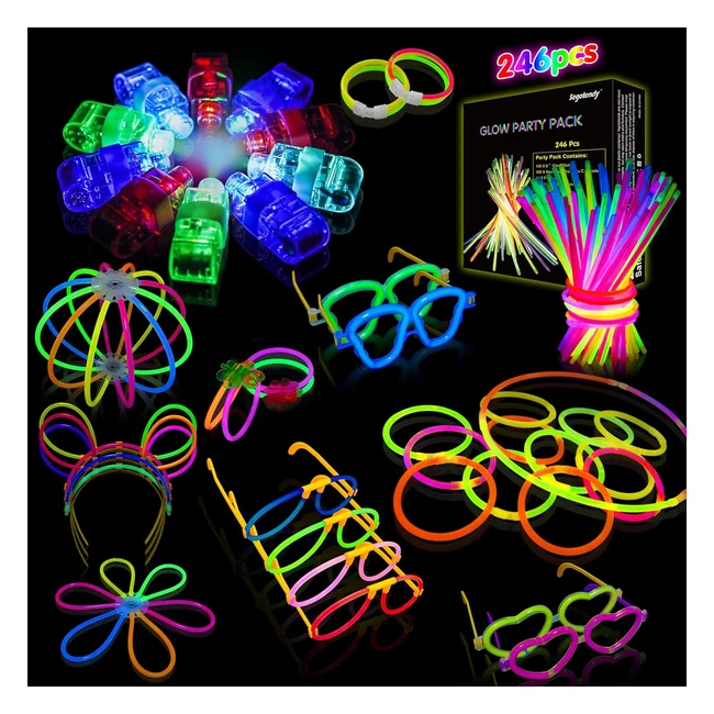 Segotendy Premium 100 Glow Sticks - Party Pack for Adults & Children - 246pcs - 10 Finger Lights - Neon Bracelets - Halloween, Christmas, New Year Eve Party Decoration