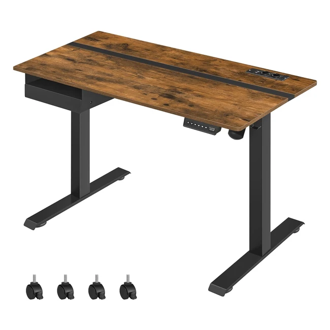 Bureau électrique VASAGLE assis-debout 60x120cm, réglable en continu, fonction mémoire, marron rustique et noir