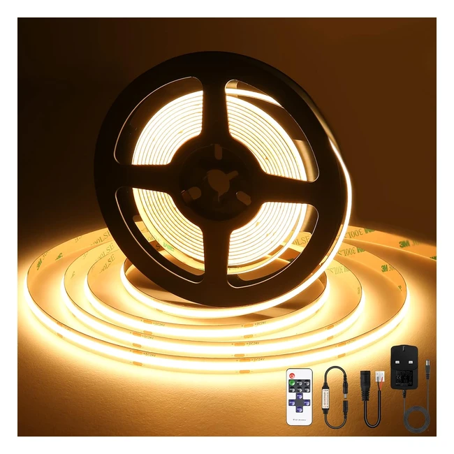 COB LED Strip Light 2700K 16.4ft 5m Dimmable Warm White 2400 LEDs High Density Kit