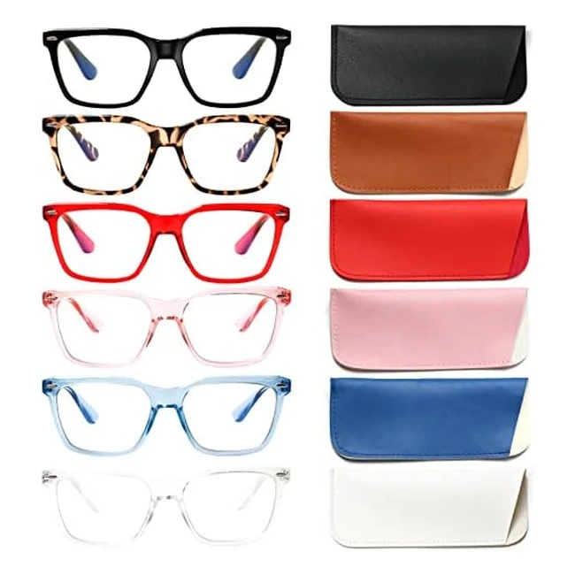Blue Light Blocking Reading Glasses - 6 Pack Fashion Eyeglasses for Women Men - 