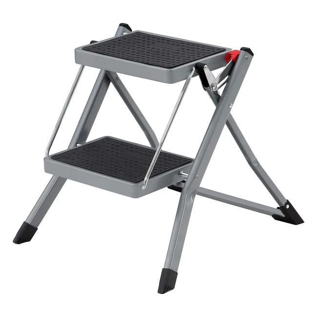 Escabeau pliable 2 marches Songmics - Largeur de marche 20 cm - Charge 150 kg - Acier gris et noir