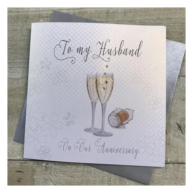 Carte faite main pour anniversaire de mariage - White Cotton Cards - Avec paillettes et strass