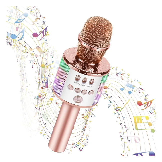 Kussla Bluetooth Microphone for Kids Karaoke - HiFi Sound, Wireless, Android/iOS Compatible - Rose Gold