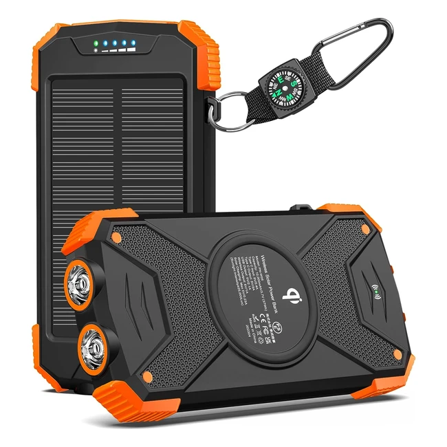Blavor Solar Power Bank 10000mAh USB C Portable Charger with Solar Panel Qi Wir