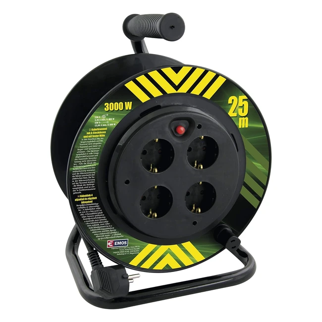 Enrouleur de câble professionnel Emos 25m 4 prises 15mm Schuko