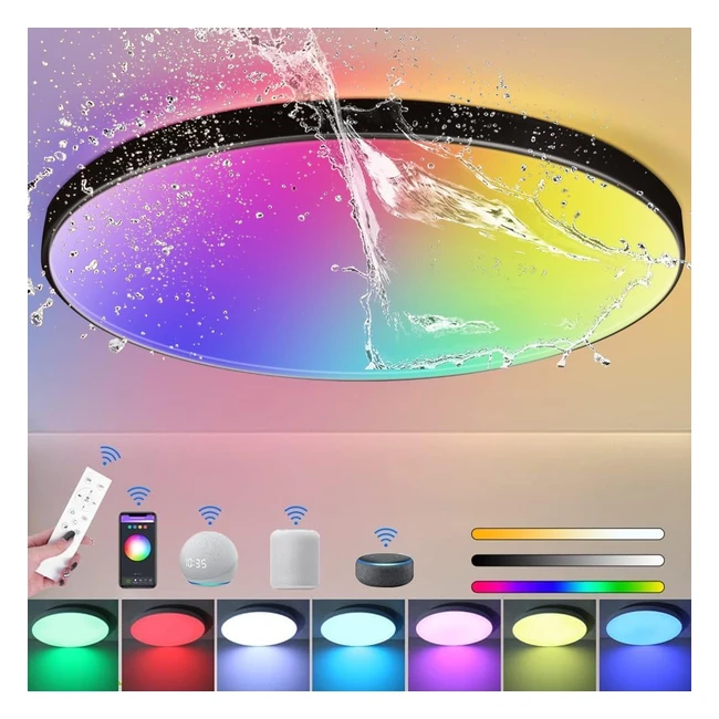 Chenben RGB LED Ceiling Light 24W | Alexa Smart | Dimmable | Waterproof | 3000K-6500K | Bedroom Hallway Kitchen