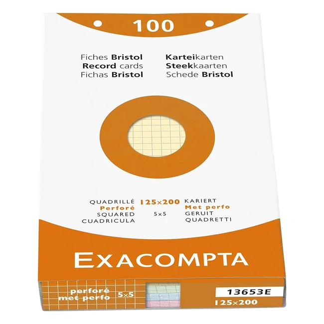 Estuche Exacompta 13653E, 100 fichas Bristol 125x20cm cuadriculadas, colores surtidos