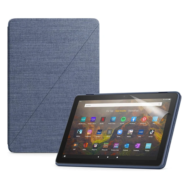 Fire HD 10 Tablet 32 GB Blau mit Werbung, Amazon-Hülle mit Standfunktion, Nupro Displayschutzfolie 2er-Pack