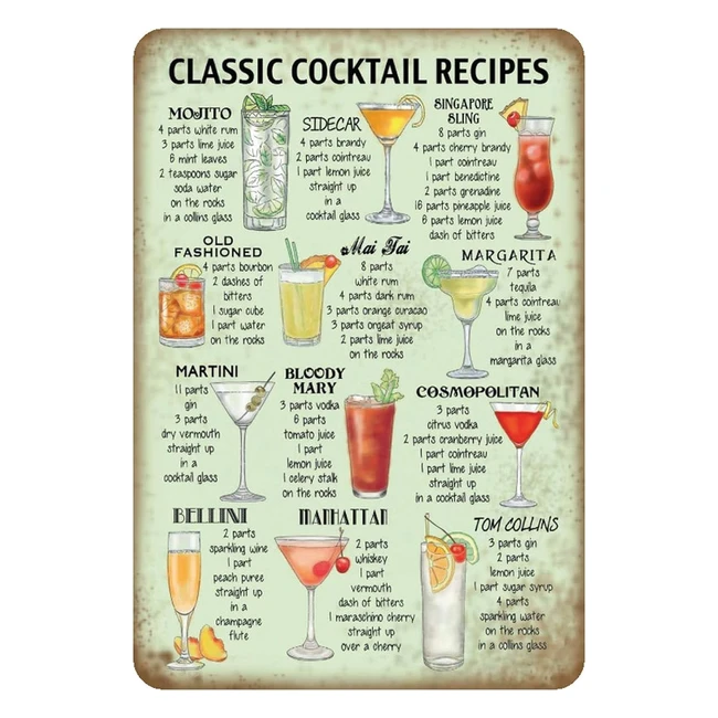 Schatzmix Blechschild mit Cocktailrezept grne Metallwanddekoration 20 x 30 cm