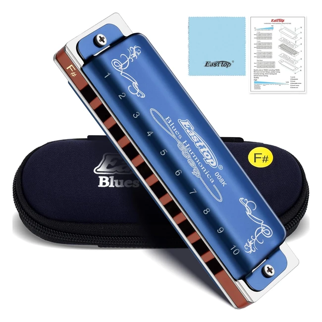 East Top 10 Holes 20 Tones 008K Diatonic Harmonica Key of F - Professional Harmonicas for Adults and Students