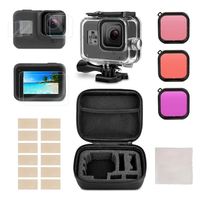 Kit Accesorios GoPro Hero 8 - Carcasa Impermeable Protector de Pantalla Estuch