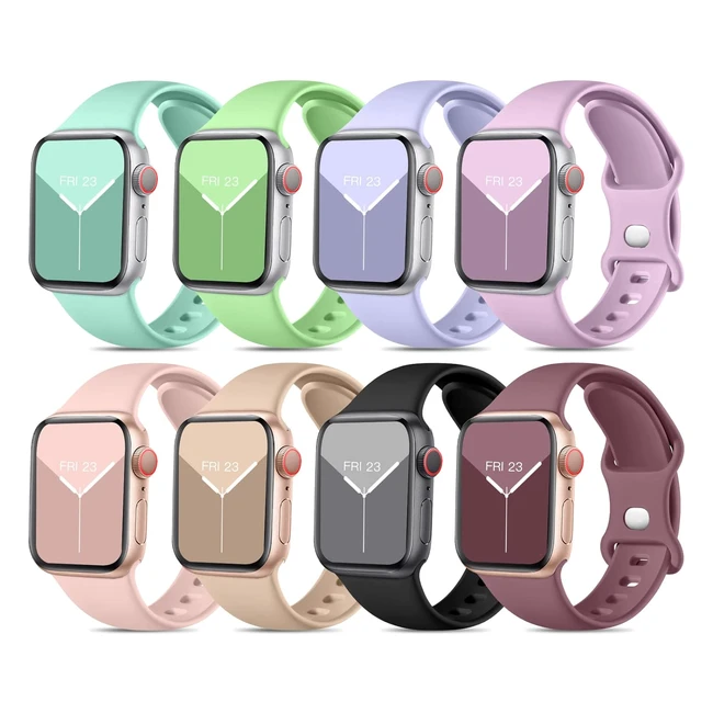 Mastten 8 Pack Sport Straps for Apple Watch 38mm 40mm 41mm | Soft Silicone Replacement Band | Series 9 | Macaron Colors
