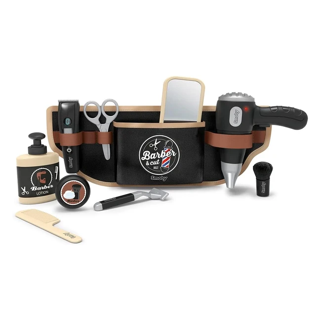 Smoby Barber Cut Ceinture Jouet d'Imitation Barbier - Tondeuse Mécanique, Sèche-Cheveux Électronique - 10 Accessoires