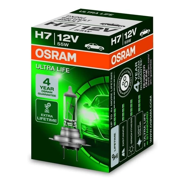 Osram Ultra Life H7 Lampe Phare Halogène 64210ULT 12V - Longue Durée, Intensité d'éclairage, Design Moderne