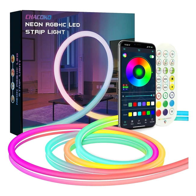 Tira LED Chacoko 3M RGB con IC Neon | Efecto Arco Iris | 84 LED/metro | Impermeable IP65 | Control App y Mando a Distancia