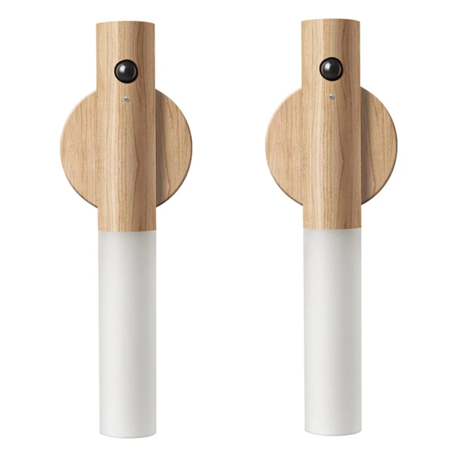 Cordless Motion Sensor Night Light - Rechargeable Wall Lights - White Ash Wood - 2pcs