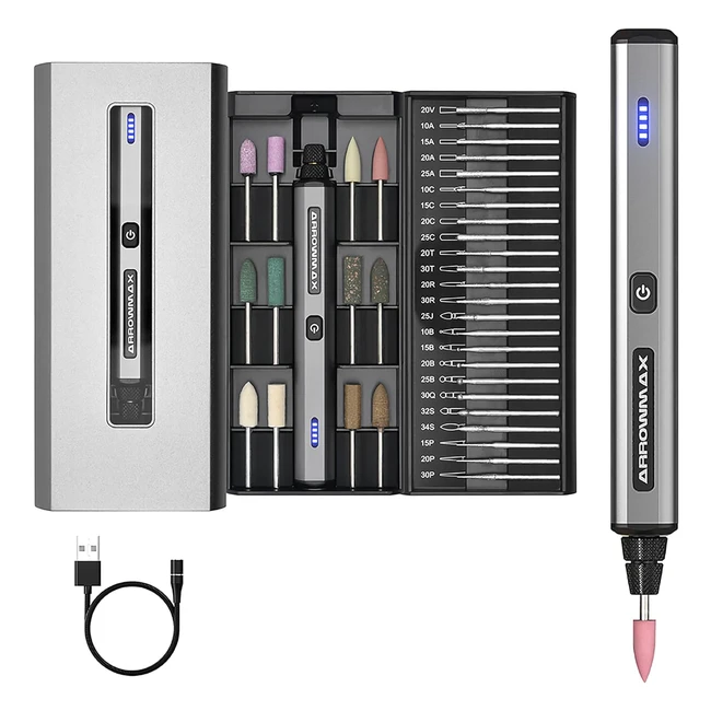 Arrowmax Penna Incisione Elettrica con 36 Punte - Custodia Alluminio - Bluetooth - Carica Magnetica - Senza Fili - Gioielli SGS Mini